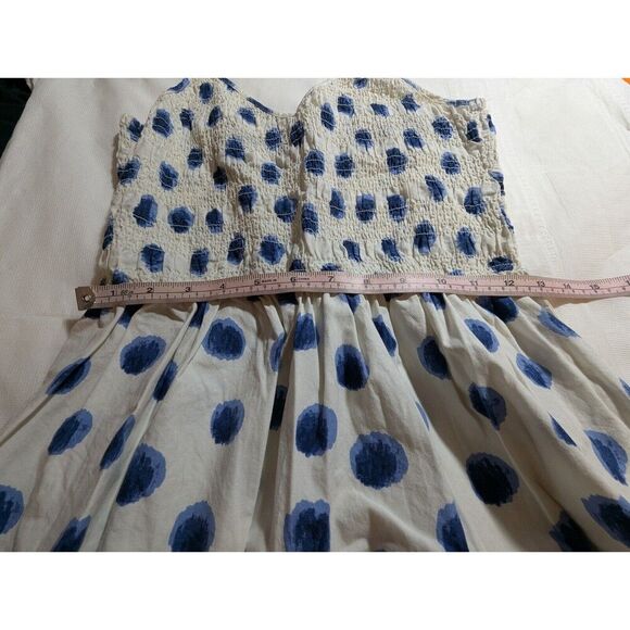 H&M Polka Dot Vneck Smocked Spaghetti Straps Blue White Knee Length XS Pull On - Picture 4 of 7